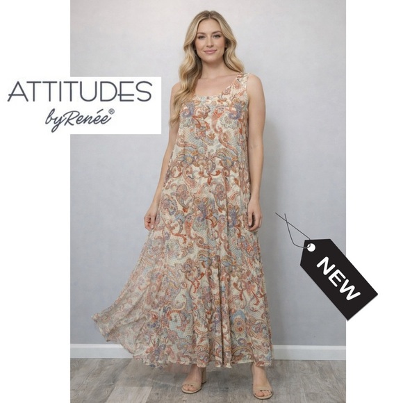 Attitudes by Renee Dresses & Skirts - NWT attitude by Renee stretchy sleeveless maxi dress with overlay size 1X